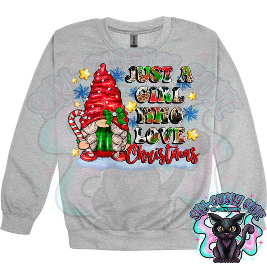 Just A Girl Who Love Christmas COWHIDE comfort berry ls Clothing