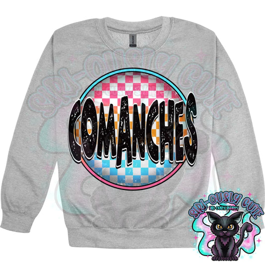 Neon Checker Circle Mascot Comanches Mascot