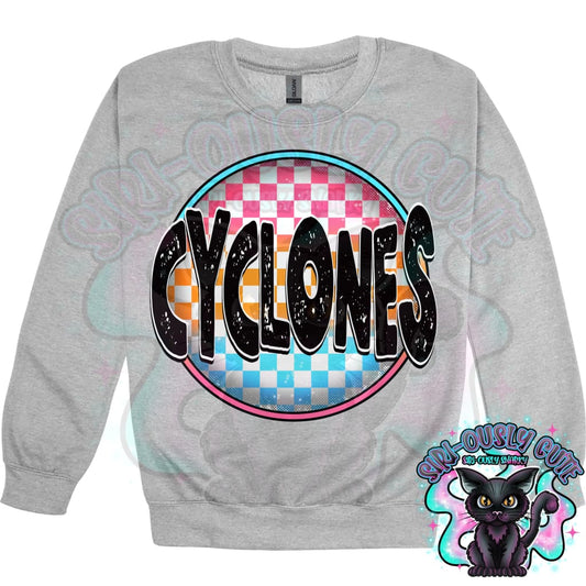 Neon Checker Circle Mascot Cyclones Mascot