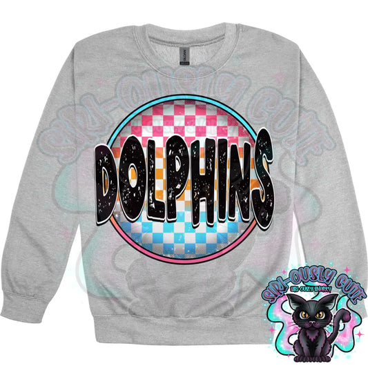 Neon Checker Circle Mascot Dolphins Mascot