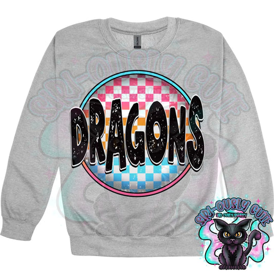 Neon Checker Circle Mascot Dragons Mascot