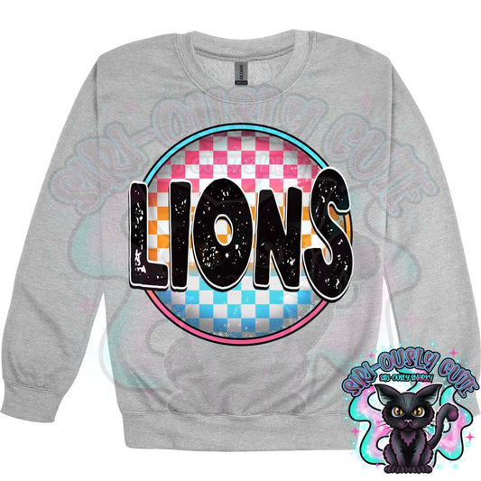 Neon Checker Circle Mascot Lions Mascot