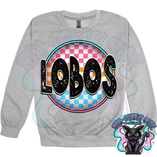 Neon Checker Circle Mascot Lobos Mascot