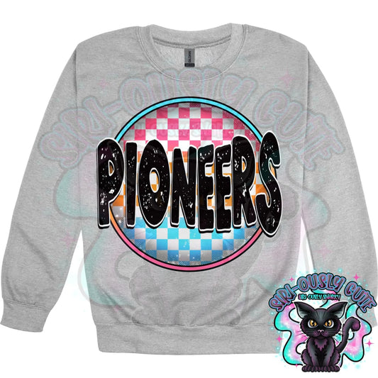 Neon Checker Circle Mascot Pioneers Mascot