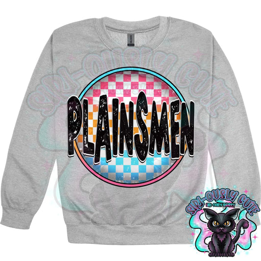 Neon Checker Circle Mascot Plainsmen Mascot