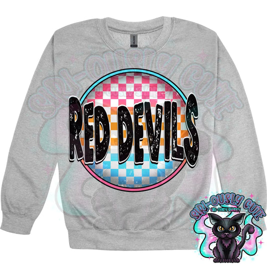 Neon Checker Circle Mascot Red Devils Mascot