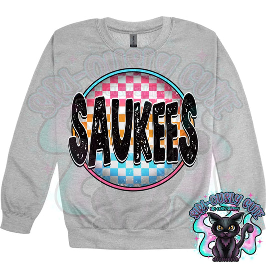 Neon Checker Circle Mascot Saukees Mascot
