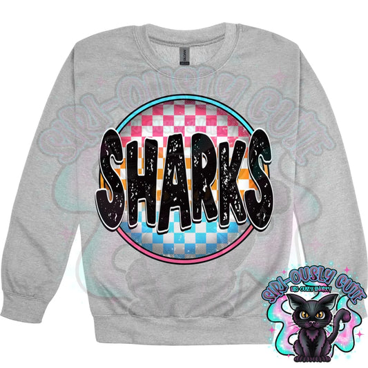 Neon Checker Circle Mascot Sharks Mascot