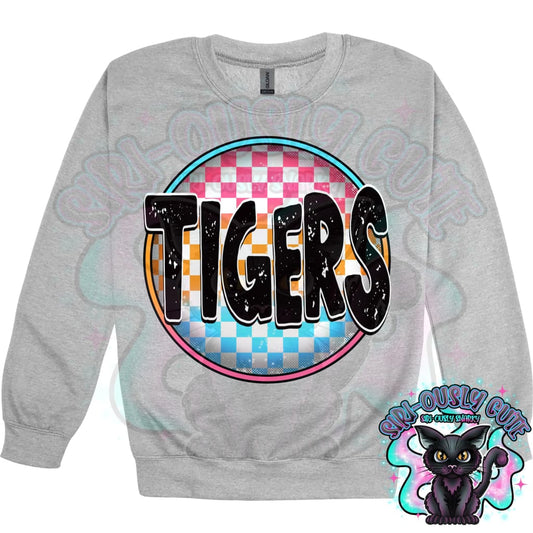 Neon Checker Circle Mascot Tigers Mascot
