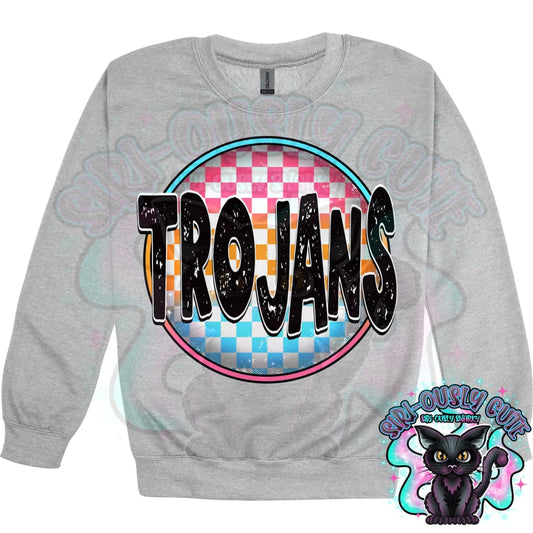 Neon Checker Circle Mascot Trojans Mascot