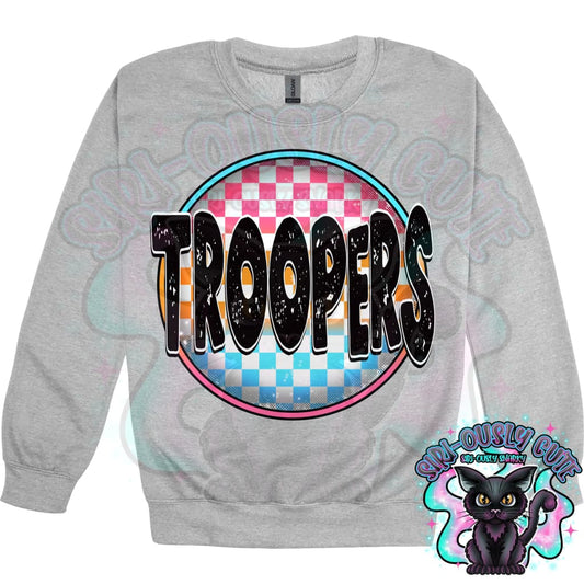 Neon Checker Circle Mascot Troopers Mascot