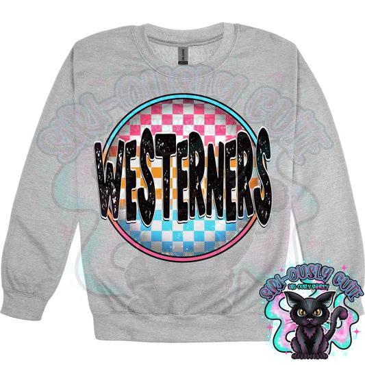 Neon Checker Circle Mascot Westerners Mascot