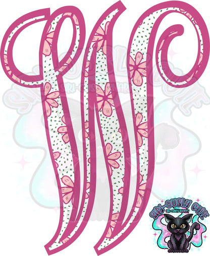 Pink Floral Dotted Vine Monogram Monogram