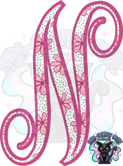 Pink Floral Dotted Vine Monogram Monogram