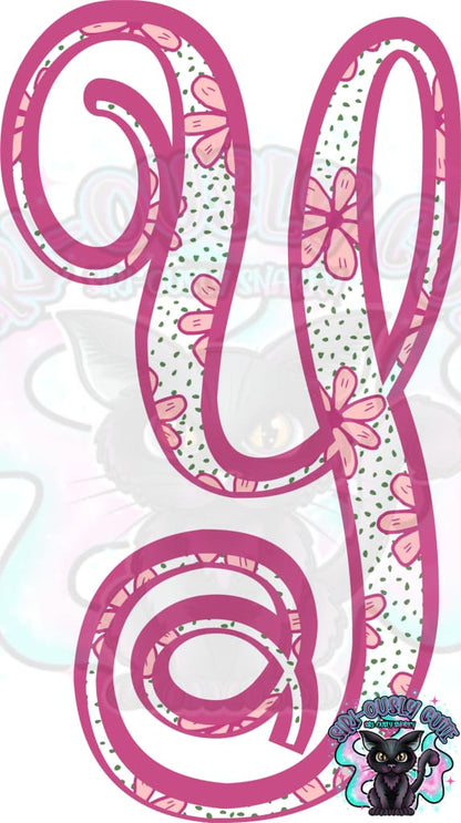 Pink Floral Dotted Vine Monogram Monogram