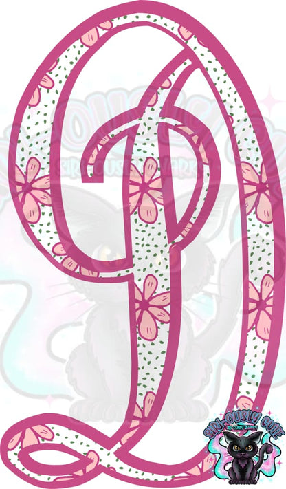 Pink Floral Dotted Vine Monogram Monogram