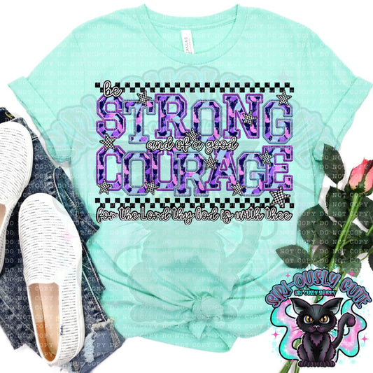 Purple Checker FAUXEMB Be Strong And Of A Good Courage Clothing