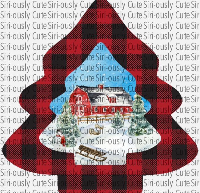 Red Plaid Tree With Barn Scene Wind Spinner Sublimation Transfer