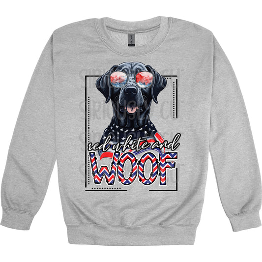 red white and woof Black lab 3