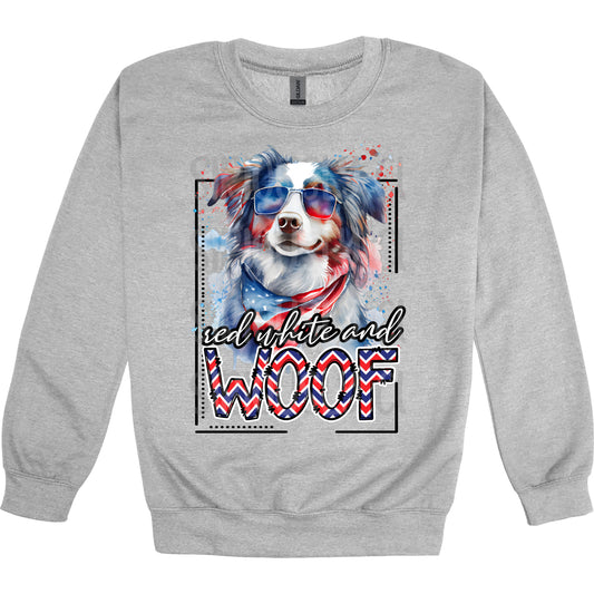 red white and woof australian shepherd