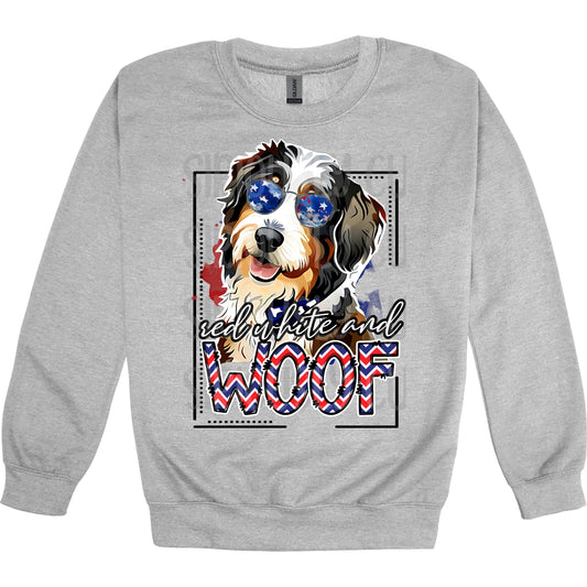 red white and woof bernedoodle