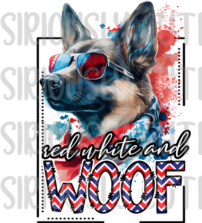 red white and woof german shepherd