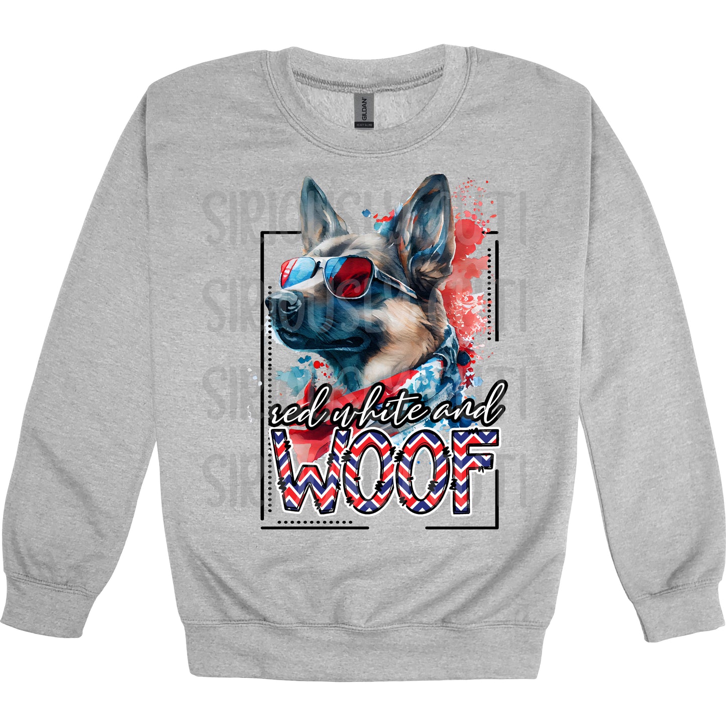 red white and woof german shepherd