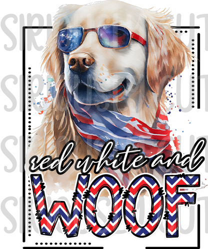 red white and woof golden retriever
