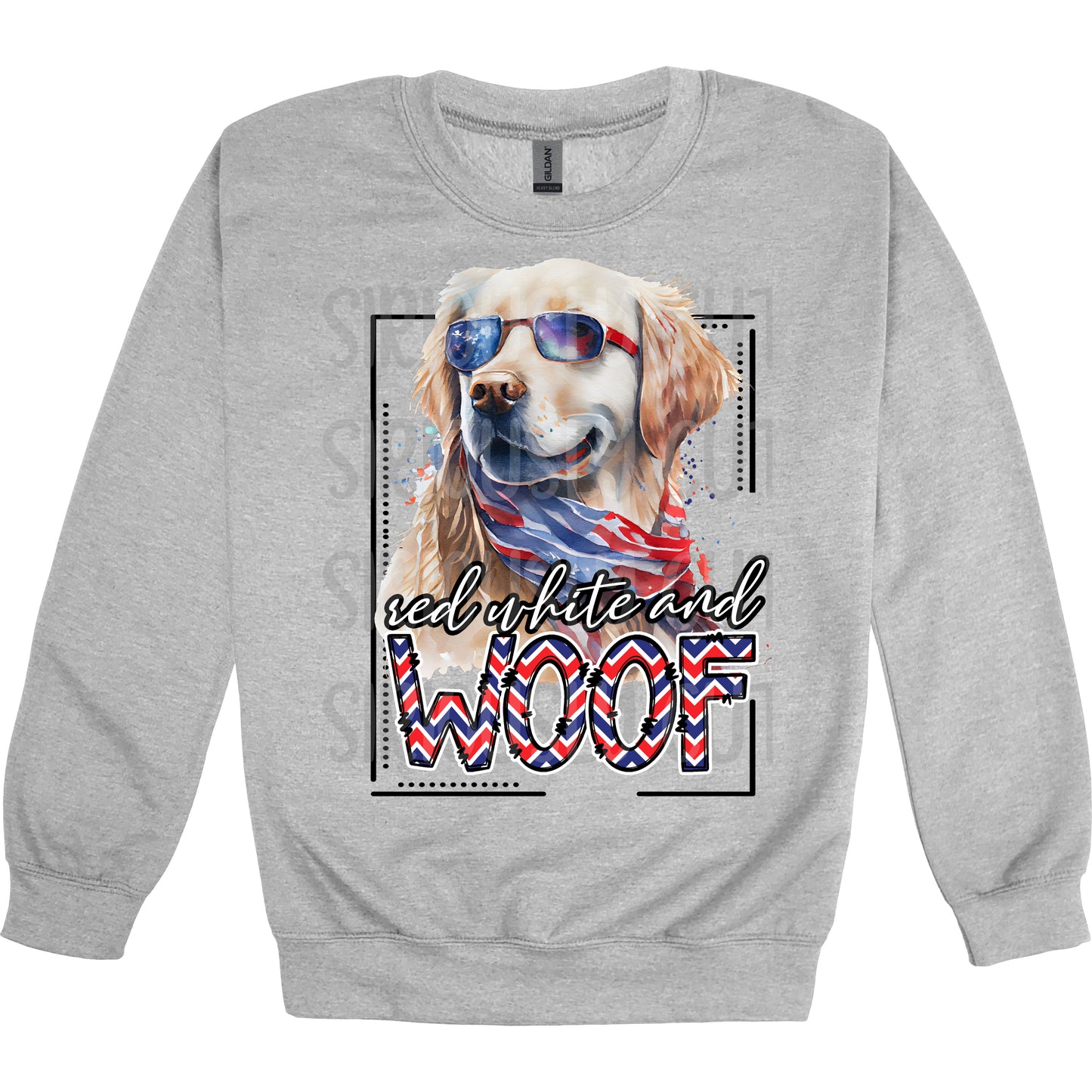 red white and woof golden retriever