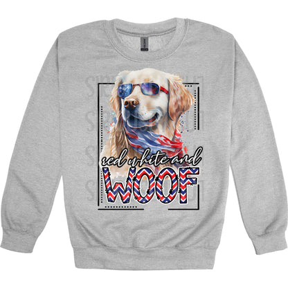 red white and woof golden retriever