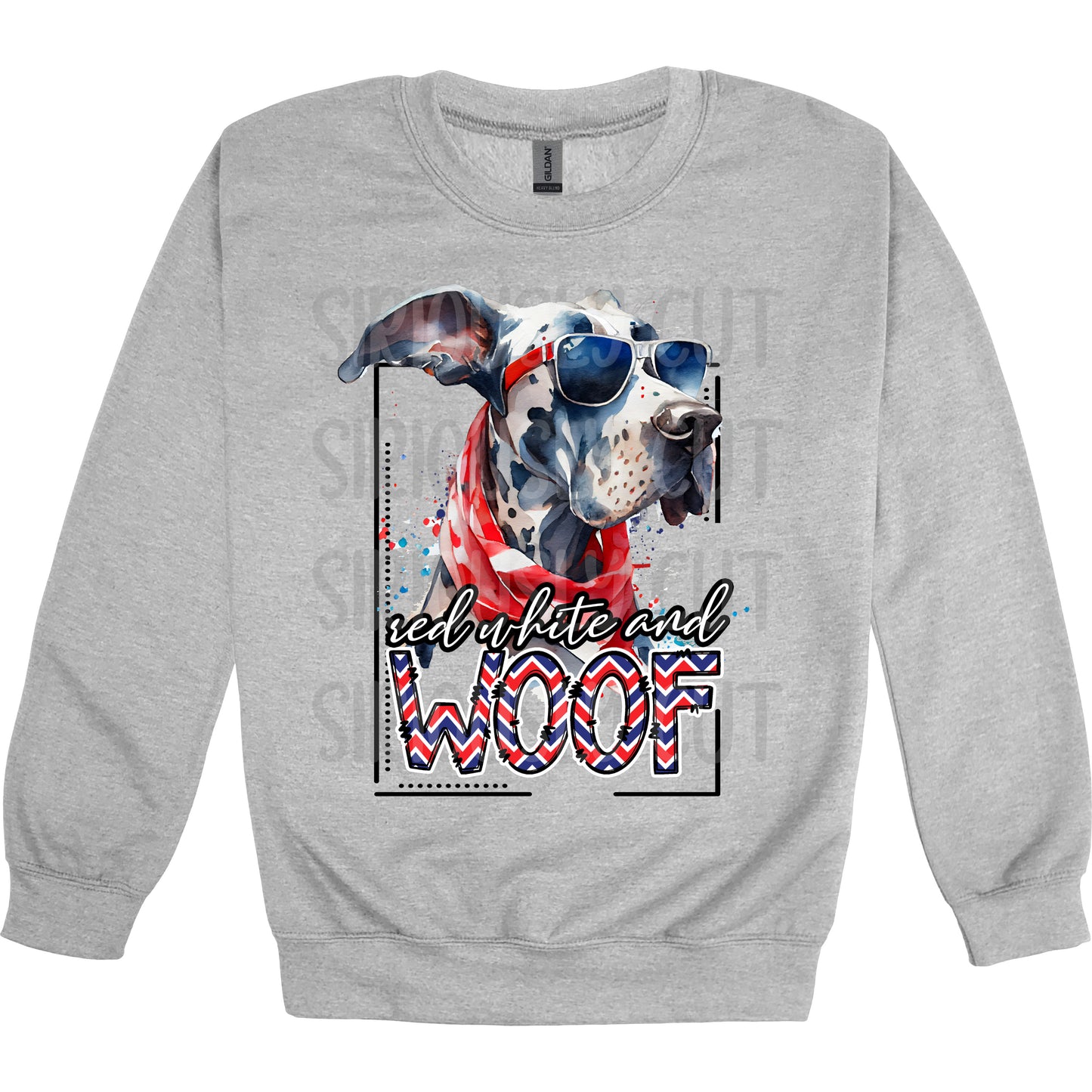 red white and woof great dane