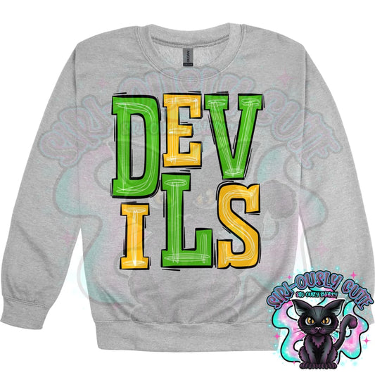 Sporty Devils - Hunter Green Athletic Yellow Mascot