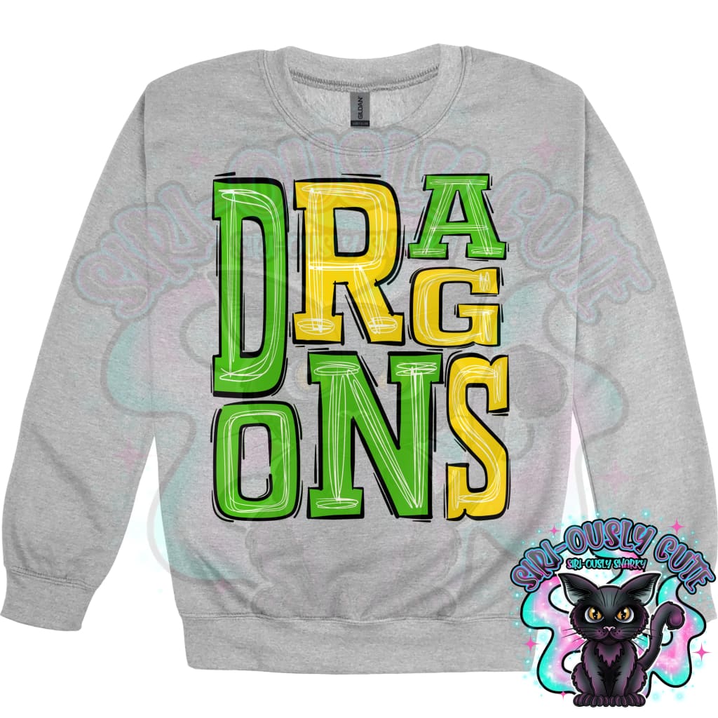 Sporty Dragons - Kelly Green Athletic Yellow Mascot