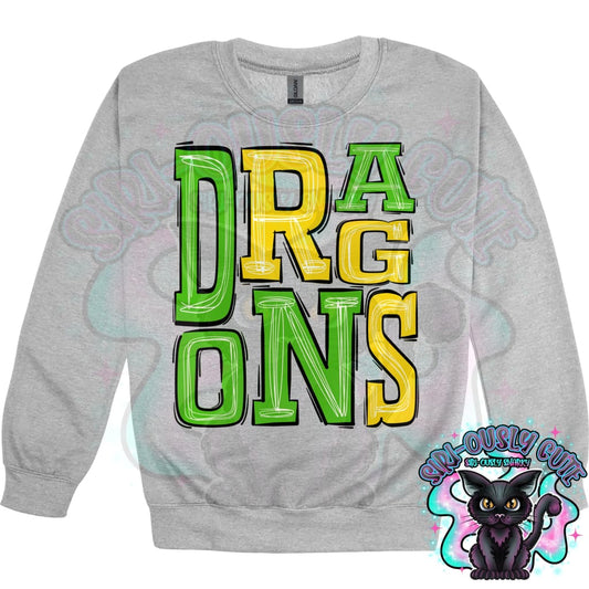 Sporty Dragons - Kelly Green Athletic Yellow Mascot