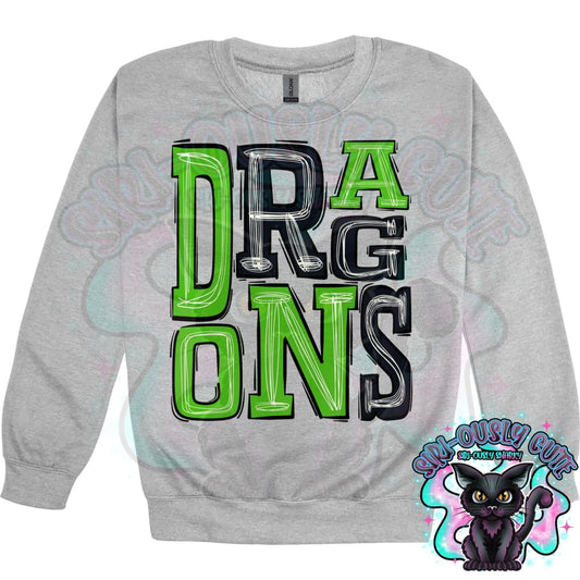 Sporty Dragons - Kelly Green Black Mascot