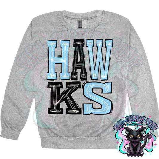 Sporty Hawks - Columbia Blue Black Mascot
