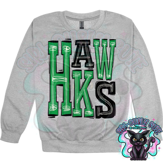 Sporty Hawks - Kelly Green Black Mascot