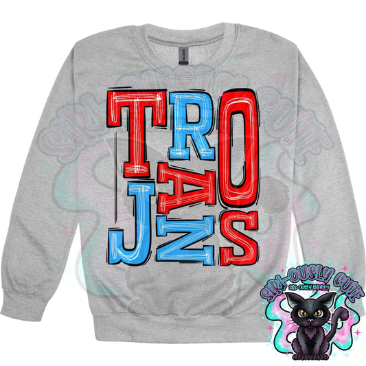 Sporty Trojans - Light Blue Red Mascot