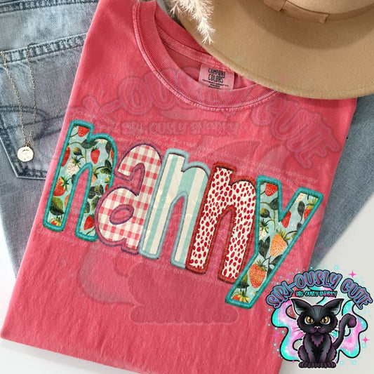 Strawberry Faux Embroidery Nanny Clothing