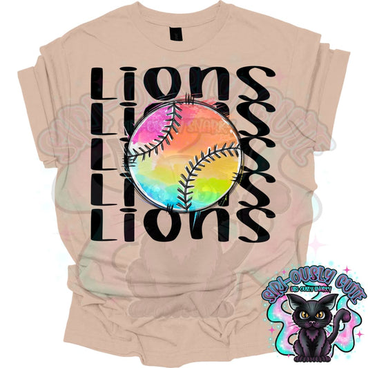 Tie Dye Sports Lions Baseball Softball Mascot