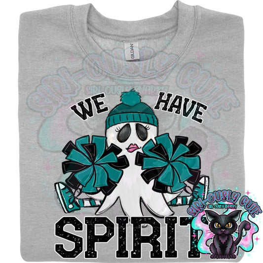 We Have Spirit Ghost Cheerleader Teal Mascot
