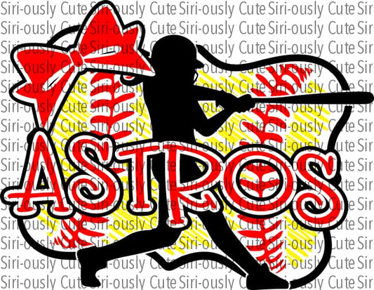 Astros - Softball Girl With Bat Bow