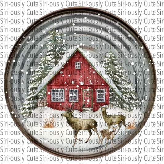 Barn With Deer On Tin Round