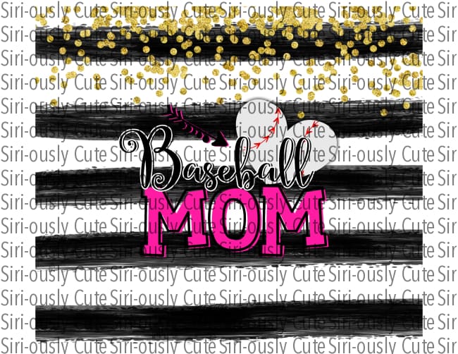 Baseball Mom - Black Stripes With Gold Glitter Straight Tumbler