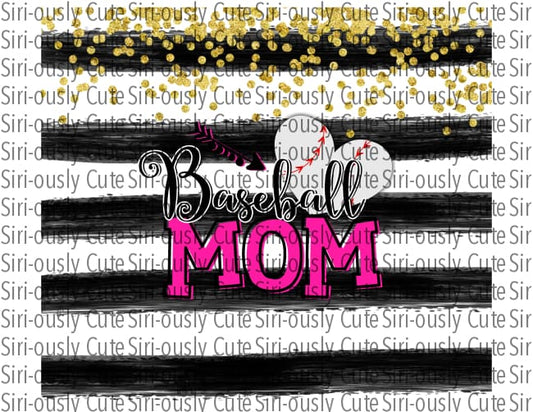 Baseball Mom - Black Stripes With Gold Glitter Straight Tumbler