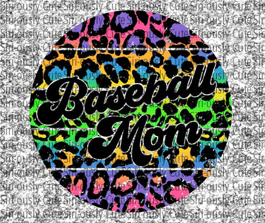 Baseball Mom - Bright Leopard Silver Glitter Straight Tumbler Sublimation Transfer