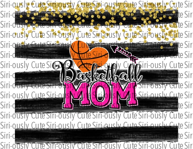 Basketball Mom - Black Stripes With Gold Glitter Straight Tumbler