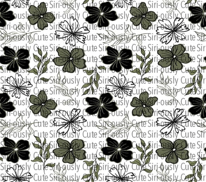 Black And White Floral Leaves Straight Tumbler