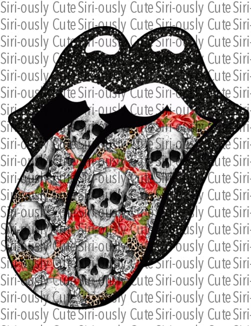 Black Glitter With Floral Skulls Tongue