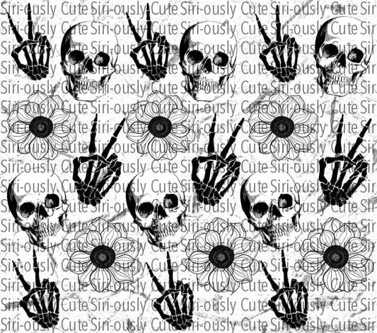 Black Skull And Skeleton Hand Floral Straight Tumbler